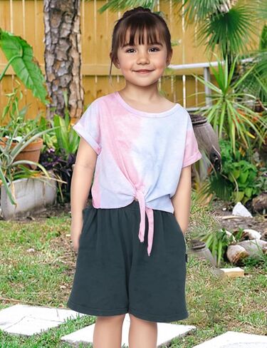 Girls Crop Top Tie Dye Short Sleeve Summer T Shirt Rolled Cuffs Tie Hem Fashion Shirts Tee 6-15 Years in Kuwait