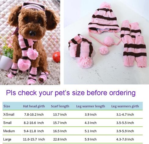 ANIAC 6 PCS Winter Knitted Dog Hat Scarf and Leg Warmer Set Puppy Warm knitting Hat with Ear Holes Pet Pompom Cap & Collar Christmas Costume Suit for Cats Small Dogs (X-Small, Pink) in Saudi Arabia