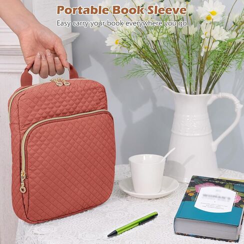 Book Sleeve with Zipper Book Pouch,Quilted Book Carrier, Book Covers for Book Lovers,Multi-pocket Book Protector Case for Hardcover,Book Accessories, Bible Bags for Bible Study Supplies, AA Books in Saudi Arabia