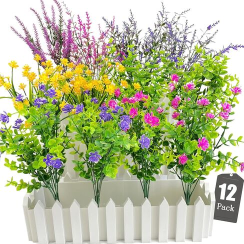 Artificial Flowers for Outdoors 24 Bundles Set uv Resistant No Fade Plastic Faux Fake Flowers Artificial for Decoration Indoor Outside Garden Porch Patio Farmhouse Hanging Plants Home Decor in Saudi Arabia