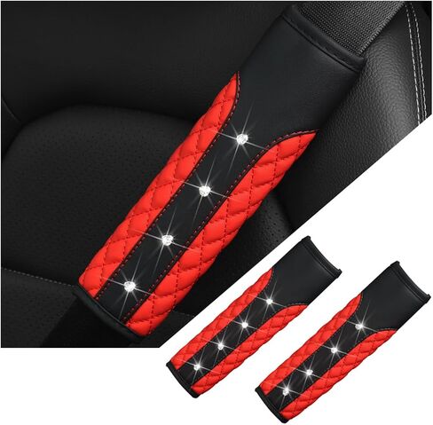 2PCS Bling Car Seat Belt Covers, Leather Vehicle Shoulder Pad Cushions, Sparkling Rhinestone Auto Seatbelt Strap Protective Covers for Women Girls, Universal for Most Cars（Pink） in Saudi Arabia