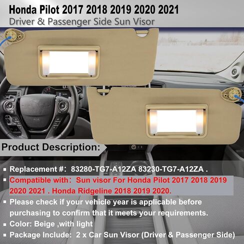 Driver Left Side Sun Visor Compatible with Honda Pilot 2017-2021 Honda Ridgeline 2018-2020 Replacement Sun Shade # 83280-TG7-A12ZB (Gray) in Saudi Arabia