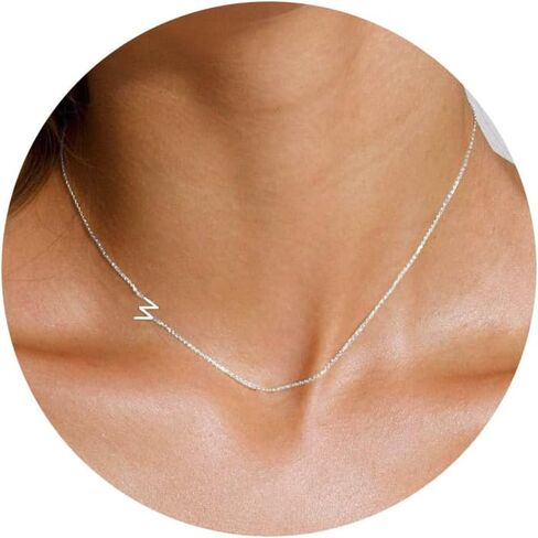 Silver Necklace for Women, Dainty Sideways Letter Necklace Sterling Silver Initial Necklace Cute Name Necklace Personalized Simple Silver Choker Necklaces for Women Trendy Jewelry Gifts in Saudi Arabia