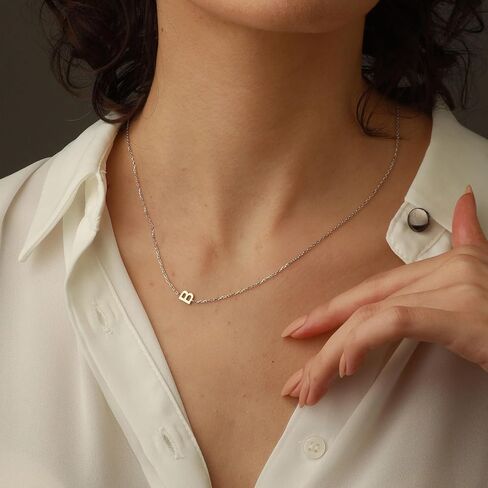 Silver Necklace for Women, Dainty Sideways Letter Necklace Sterling Silver Initial Necklace Cute Name Necklace Personalized Simple Silver Choker Necklaces for Women Trendy Jewelry Gifts in Saudi Arabia