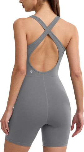 Womens Yoga Jumpsuits Workout One Piece Rompers with Pockets Bodycon Backless Bodysuits Padded in Kuwait