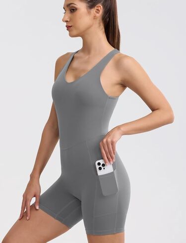 Womens Yoga Jumpsuits Workout One Piece Rompers with Pockets Bodycon Backless Bodysuits Padded in Kuwait