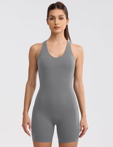 Womens Yoga Jumpsuits Workout One Piece Rompers with Pockets Bodycon Backless Bodysuits Padded in Kuwait