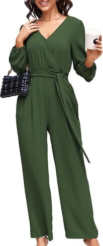 Women's Long Sleeve Jumpsuits for Women Dressy Casual Fall V Neck Wide leg Pants Rompers One Piece Outfits in Saudi Arabia