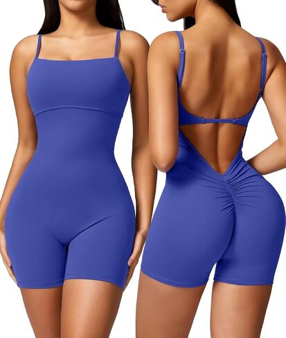 Vertvie One Piece Jumpsuits for Women Sleeveless Backless Tummy Control Workout Jumpsuit Shorts V Back Scrunch Yoga Rompers in Saudi Arabia