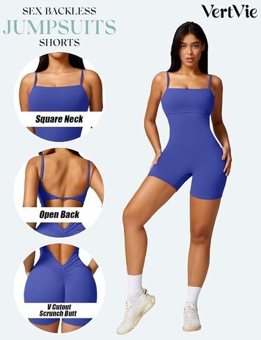 Vertvie One Piece Jumpsuits for Women Sleeveless Backless Tummy Control Workout Jumpsuit Shorts V Back Scrunch Yoga Rompers in Saudi Arabia