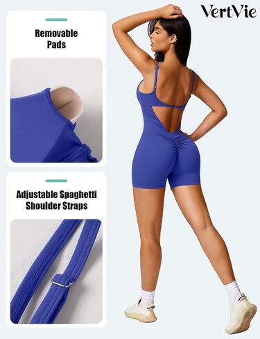 Vertvie One Piece Jumpsuits for Women Sleeveless Backless Tummy Control Workout Jumpsuit Shorts V Back Scrunch Yoga Rompers in Saudi Arabia