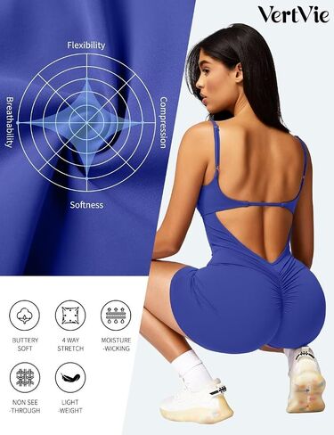 Vertvie One Piece Jumpsuits for Women Sleeveless Backless Tummy Control Workout Jumpsuit Shorts V Back Scrunch Yoga Rompers in Saudi Arabia