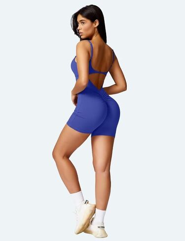 Vertvie One Piece Jumpsuits for Women Sleeveless Backless Tummy Control Workout Jumpsuit Shorts V Back Scrunch Yoga Rompers in Saudi Arabia