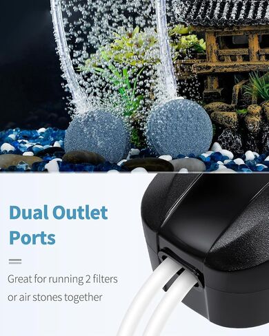 Uniclife Aquarium Air Pump Dual Outlet Fish Tank Aerator with Accessories for 5-200 Gallon Tank in Kuwait