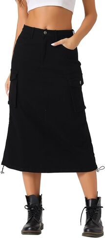 Allegra K Cargo Skirt for Women's High Waisted Pencil Skirt Flap Pocket A-Line Jean Midi Skirt in Saudi Arabia