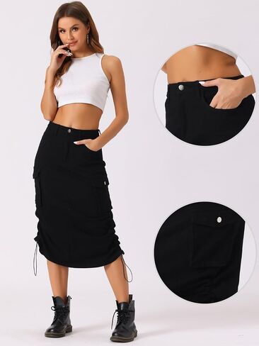 Allegra K Cargo Skirt for Women's High Waisted Pencil Skirt Flap Pocket A-Line Jean Midi Skirt in Saudi Arabia