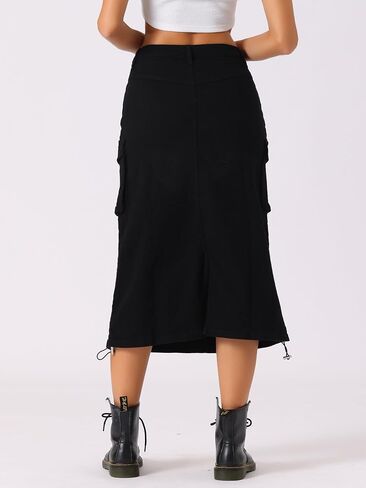 Allegra K Cargo Skirt for Women's High Waisted Pencil Skirt Flap Pocket A-Line Jean Midi Skirt in Saudi Arabia
