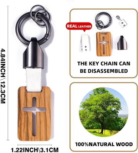 Wooden Cross Necklace Keychain Set of 2, Walnut Olive Wood Cross Keyring Pendant Gift for Men Women in Saudi Arabia