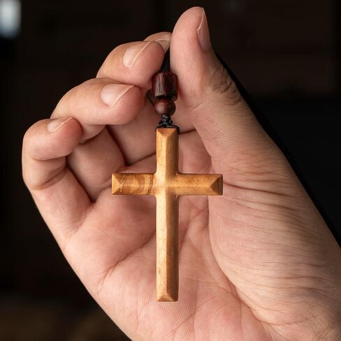 Wooden Cross Necklace Keychain Set of 2, Walnut Olive Wood Cross Keyring Pendant Gift for Men Women in Saudi Arabia