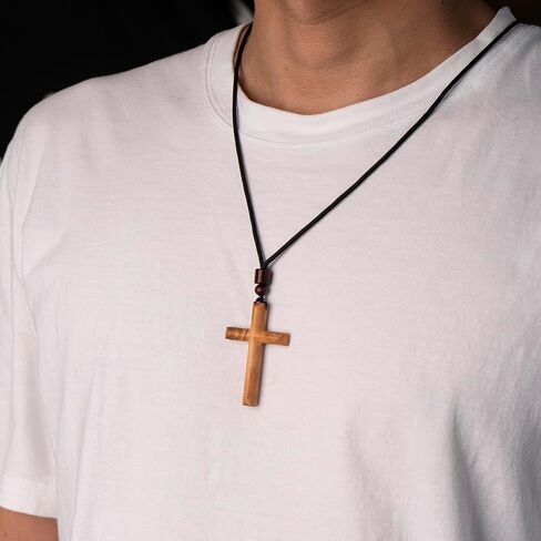 Wooden Cross Necklace Keychain Set of 2, Walnut Olive Wood Cross Keyring Pendant Gift for Men Women in Saudi Arabia