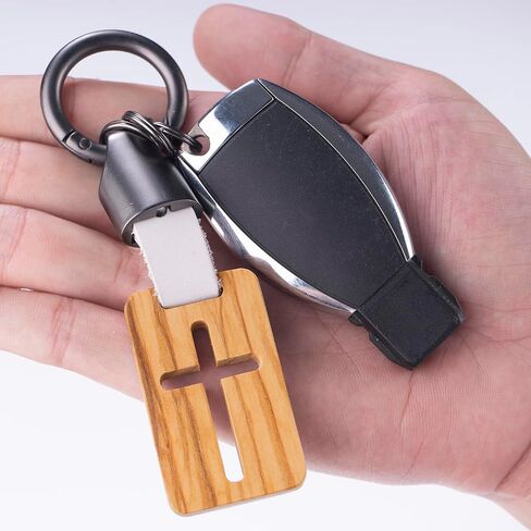 Wooden Cross Necklace Keychain Set of 2, Walnut Olive Wood Cross Keyring Pendant Gift for Men Women in Saudi Arabia