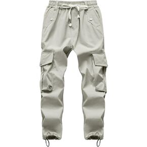 Girls Cargo Pants Wide Leg Streetwear Stretch Elastic Waist Drawstring Kids Joggers Pants with Pockets