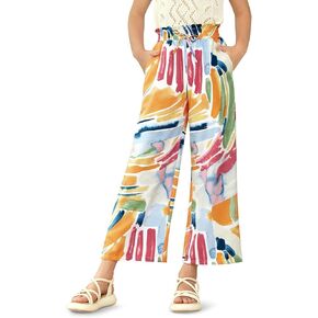 Girls Summer Print High Waisted Palazzo Wide Leg Pants with Lining Pocket 5-14 Years