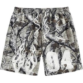 SHENHE Men's Graphic Print Shorts Drawstring Elastic Waist Casual Straight Leg Shorts with Pockets