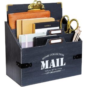 25DOL Mail Organizer XXL Desktop Mail Holder - Wooden Desk Organizer, File Holder and Mail Sorter - 7 x 10.8 Inch Letter Sorter - Rustic Desk Organizers and Accessories, File Folder