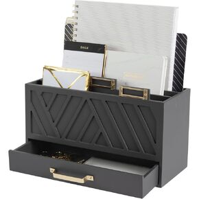BLU MONACO White Wooden Mail Organizer - 6 Compartment Desk Organizer with Drawer - Modern Minimalist Style - Mail Sorter for Home or Office