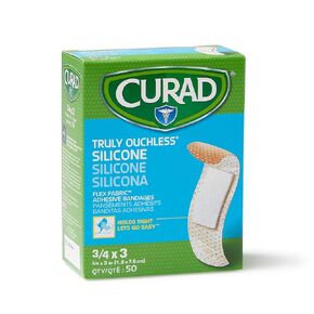 CURAD Truly Ouchless Silicone Adhesive Bandages, Fabric Bandages, For Delicate Sensitive Skin, 3/4X3 (50 Count)