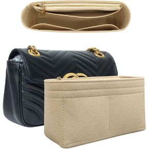 Felt Insert Purse Organizer with Zipper fit GG Marmont Matelasse Shoulder Bag, Small Handbag Tote Shaper Insert for GG Marmont Matelasse Shoulder Bag (BLACK, MEDIUM)