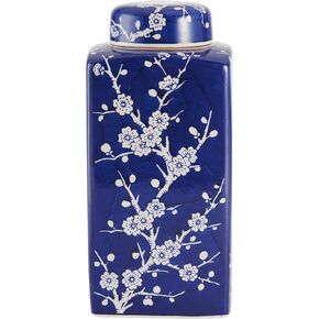 Bombay Cherry Blossom Ceramic Jar with Lid, 5.5-Inch-by-12-Inch, Blue/White