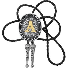 Vintage Initial Letter Bolo Tie, Western Bolo Ties for Men Letter ABCDM to Z Western Tie Cowboy Costume for Men Women