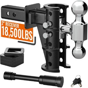 حامل كرة وصلة مقطورة قابل للتعديل، حامل كرة قطرة 6 بوصات (18500 رطل GTW) لجهاز استقبال 2 بوصة مع كرات سحب من الفولاذ المقاوم للصدأ مقاس 2 بوصة و2-5/16 بوصة وأقفال دبابيس مضادة للسرقة للشاحنات in Kuwait