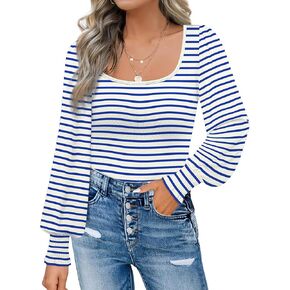 WIHOLL Women's Long Sleeve Shirts Fall Clothes Outfits 2024 Fashion Puff Square Neck Tops