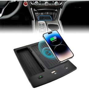 Fast Wireless Charger for Honda Accord 2018-2022, Car Wireless Charging Panel with USB-A USB-C Center Console Organizer for 2018 2019 2020 2021 2022 Honda Accord Accessories
