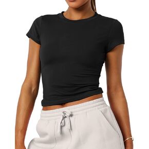 Women's Basic Summer Short Sleeve Crewneck T-Shirts Y2K Cute Going Out Tops Baby Tee