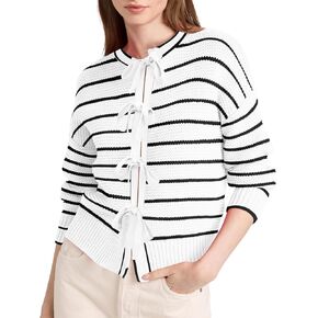 Women's 2024 Knit Cardigan Sweaters Fall Clothes Long Sleeve Fashion Casual Y2k Tie Open Front Cropped Jackets