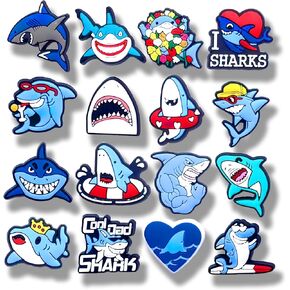16Pcs Shark Shoe Charms, Shoe Decoration Party Gifts For Boys Girls Kids, Women, Men