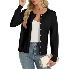 Tanou Womens Lightweight Cardigan Classic Casual Hollow Carved Long Sleeve Crew Neck Button Knit Cardigan Sweaters