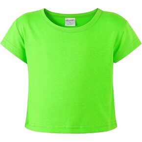 Noomelfish Girls Short Sleeve Crop Tops Kids Summer Dance Cropped T-Shirts (5-14 Years)