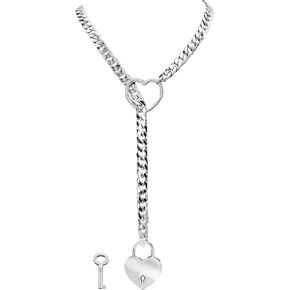 Heart Slip Chain Necklace for Women Men Punk Rock Cuban Long Necklace Heart O-Ring Stainless Steel Cuban Chain Y-shape Necklace Adjustable Lariat Y Necklace Prom Necklace Jewelry in Saudi Arabia