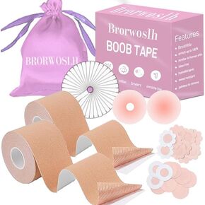 BRORWOSLH Boob Tape Kit Breast lift Tape Boobtape Set for Women Breathable Adhesive Sticky Bra Tape Beige Push Up Nipple Tape