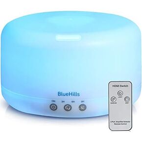 BlueHills Premium 1000 ML XL Essential Oil Diffuser Aromatherapy Humidifier with Remote for Large Room Home 18 Hour Run Huge Coverage Area 1 Liter Mood Lights Extra Large Capacity White D001