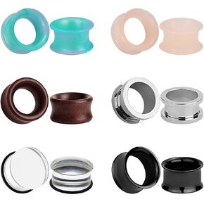 ZS 6 Pairs Silicone Wooden Gauge for Ears, Gothic Gauges Tunnels Plugs Stretchers Expander, Double Flared Flesh Tunnels Ear Piercing Jewelry Set