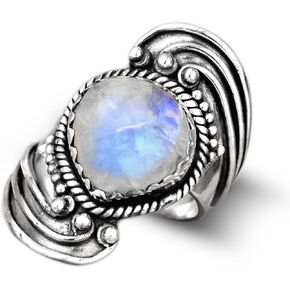 Boho-Magic Sterling Silver Moonstone Ring for Women Peach Gemstone Boho jewelry