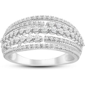 Jewelili Sterling Silver 1/2 Cttw Natural White Round Diamond Graduated Multi-band Ring