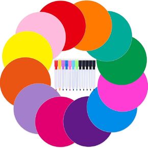 12 Dry Erase Circles Dot,12 White Board Markers,Removable Vinyl Dots Stickers Colorful Wall Decal Classroom Tables,Home Office School Teaching Students Back to School Supplies Decorations