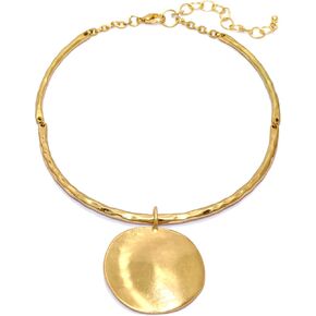 Jewelry Hammered Circle Pendant Necklace with Adjustable Chain